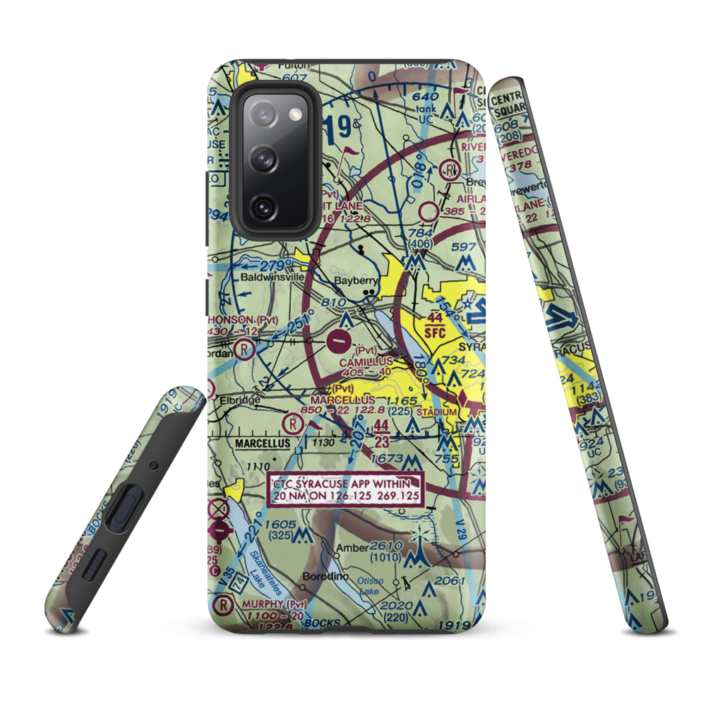 Camillus Airport (NY2) VFR Sectional Samsung Phone Case Samsung Galaxy S20 FE model shown