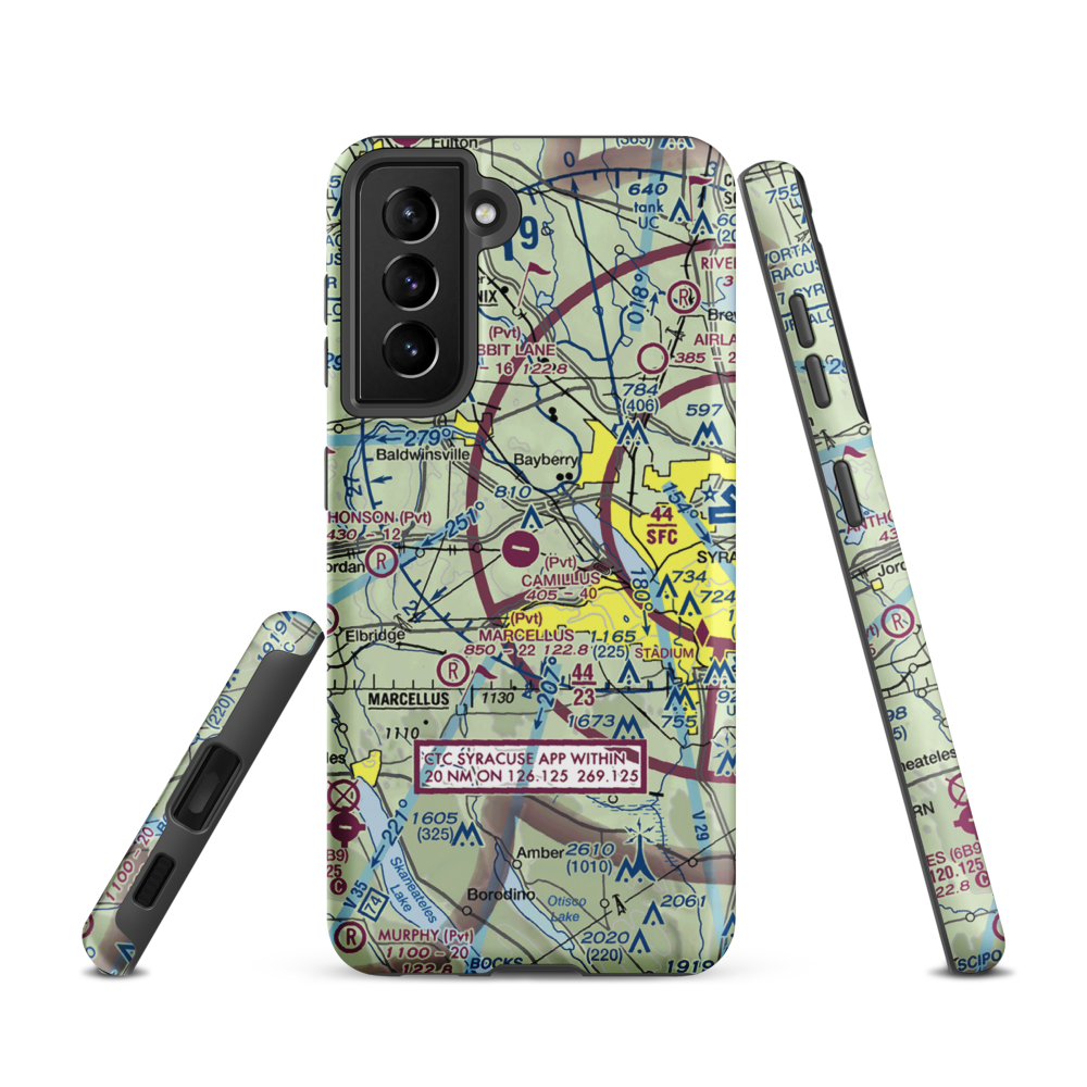 Camillus Airport (NY2) VFR Sectional Samsung Phone Case Samsung Galaxy S21 model shown