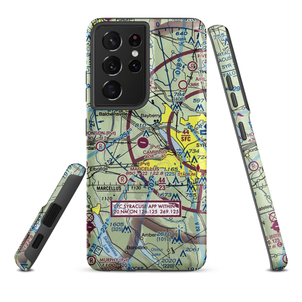 Camillus Airport (NY2) VFR Sectional Samsung Phone Case Samsung Galaxy S21 Plus model shown