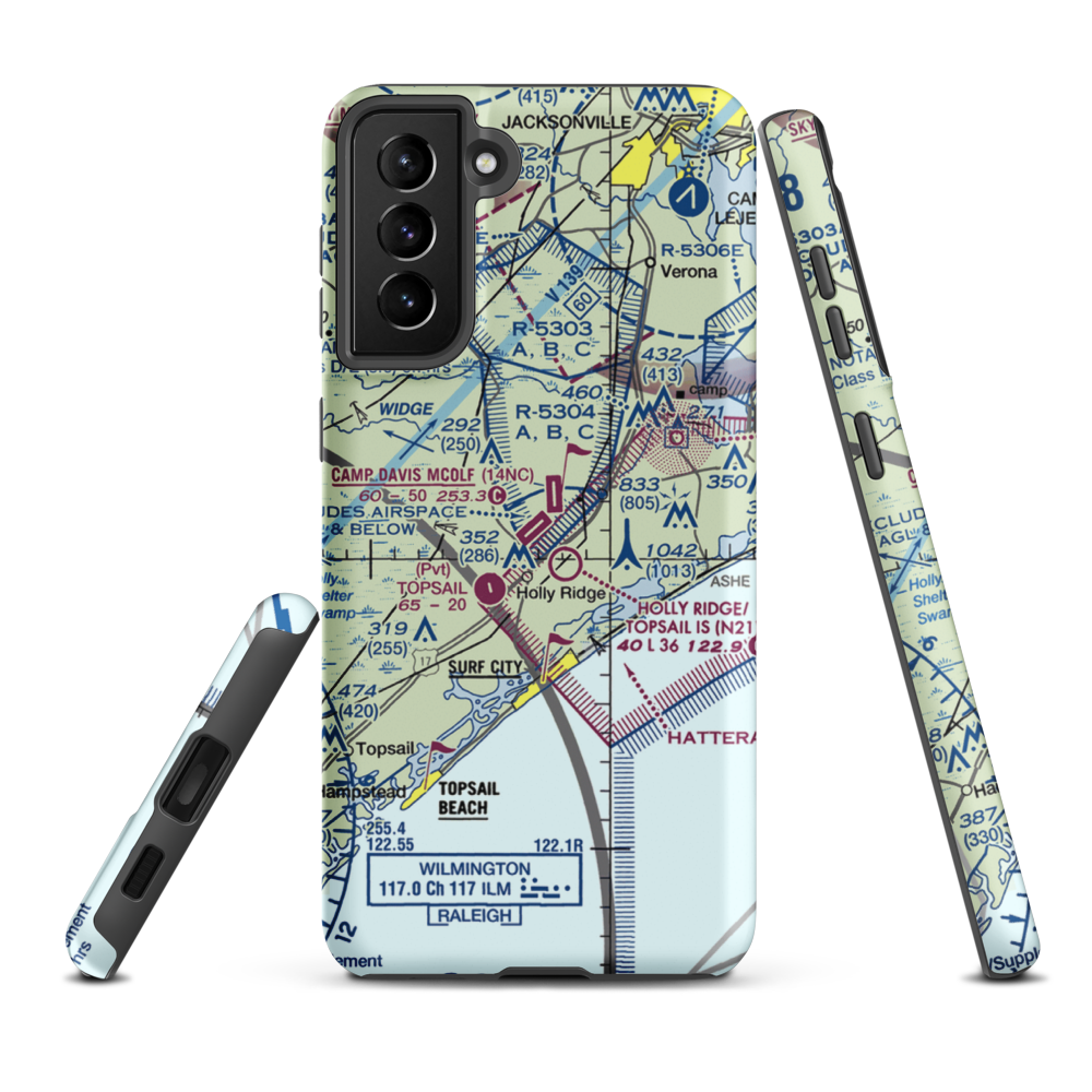 Camp Davis Mcolf Airport (14NC) VFR Sectional Samsung Phone Case Samsung Galaxy S21 Plus model shown