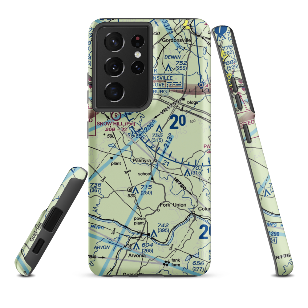 Camp Friendship Airfield (77VA) VFR Sectional Samsung Phone Case Samsung Galaxy S21 Plus model shown