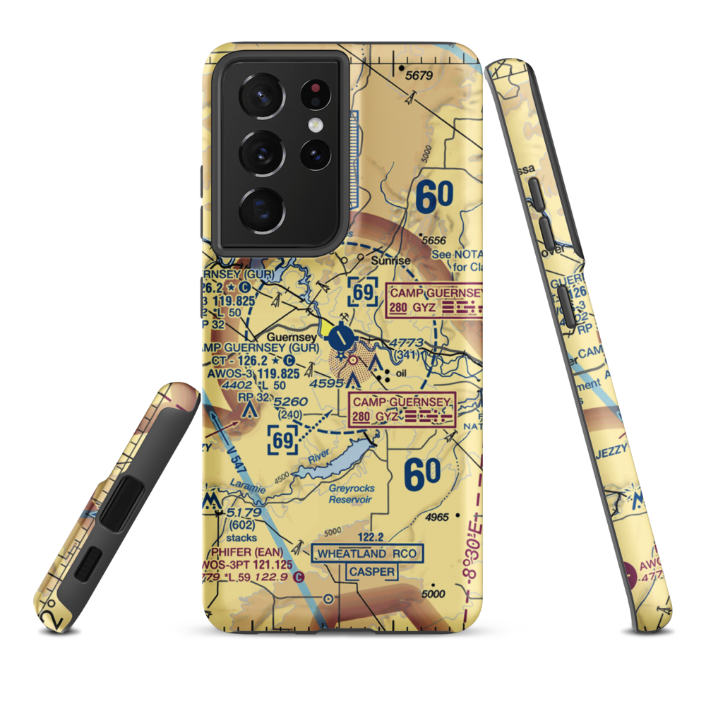 Camp Guernsey Airport (GUR) VFR Sectional Samsung Phone Case Samsung Galaxy S21 Ultra model shown