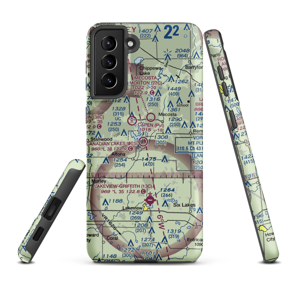 Canadian Lakes Airport (0C5) VFR Sectional Samsung Phone Case Samsung Galaxy S21 Plus model shown