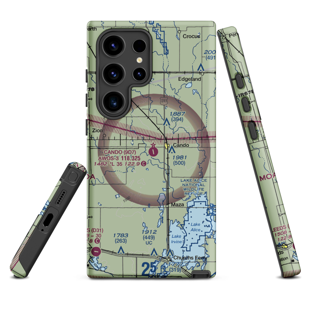 Cando Municipal Airport (9D7) VFR Sectional Samsung Phone Case Samsung Galaxy S24 Ultra model shown