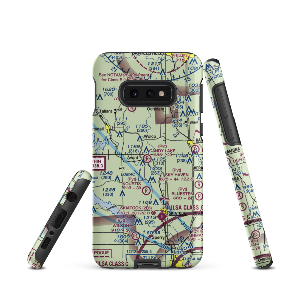Candy Lake Estate Airport (98OK) VFR Sectional Samsung Phone Case Samsung Galaxy S10e model shown