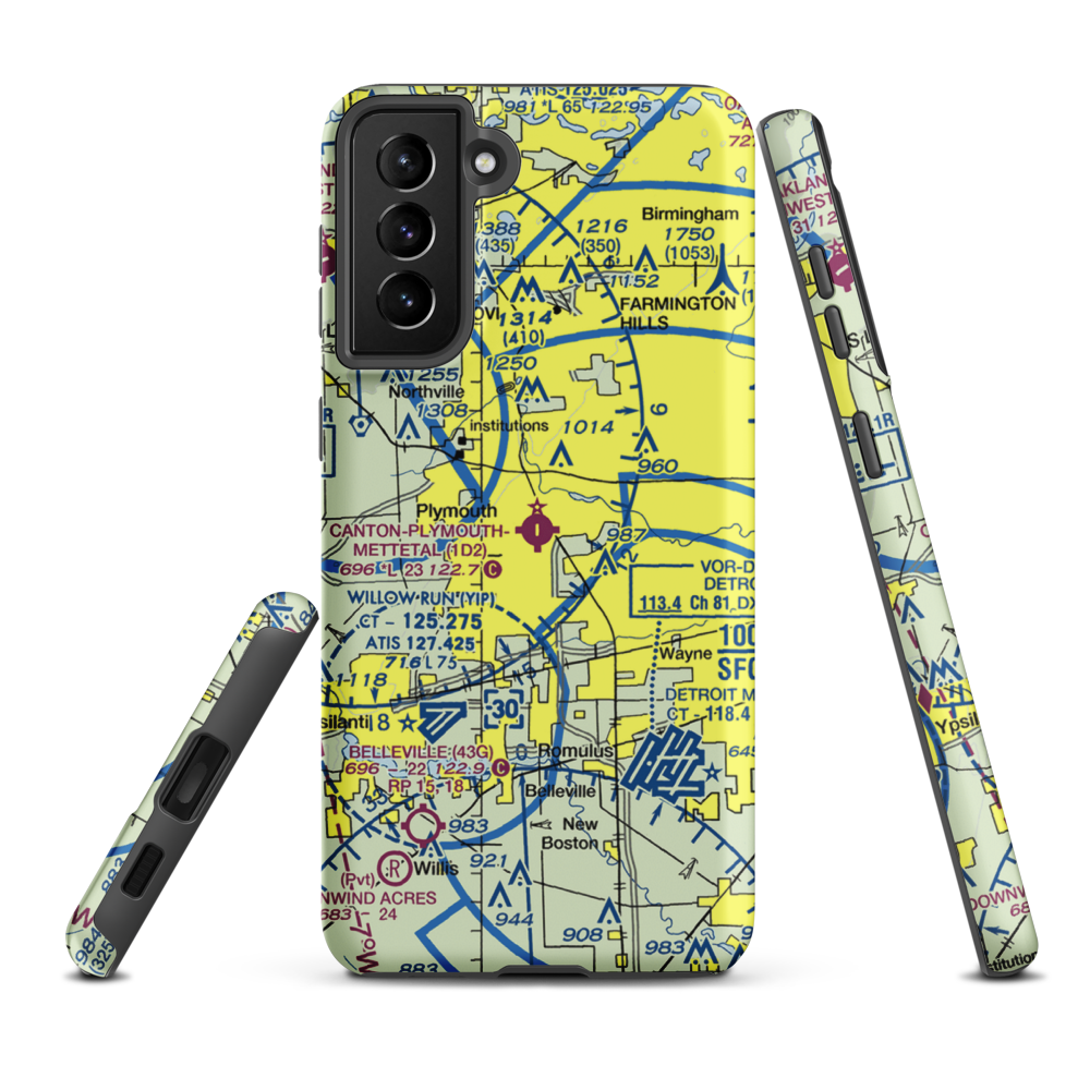 Canton-Plymouth-Mettetal Airport (1D2) VFR Sectional Samsung Phone Case Samsung Galaxy S21 FE model shown