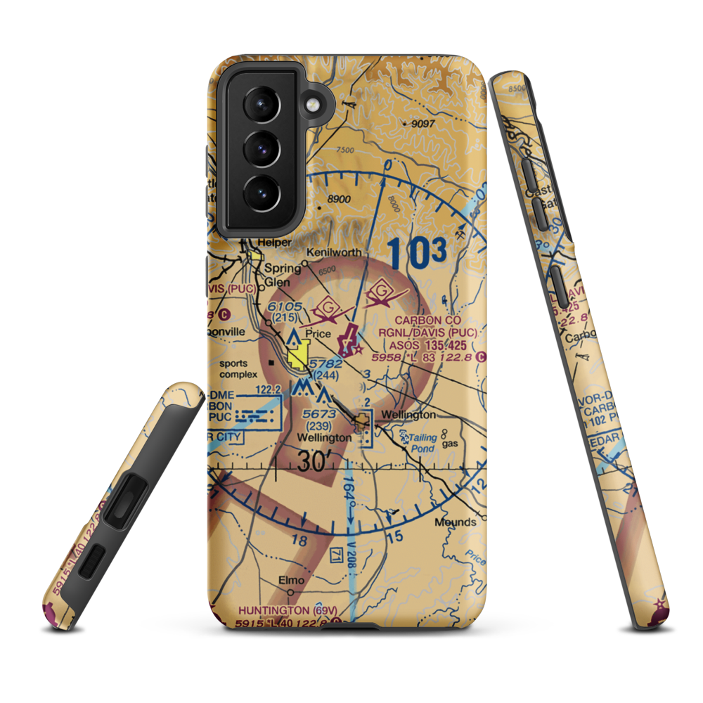 Carbon County Regional/Buck Davis Field (PUC) VFR Sectional Samsung Phone Case Samsung Galaxy S21 Plus model shown