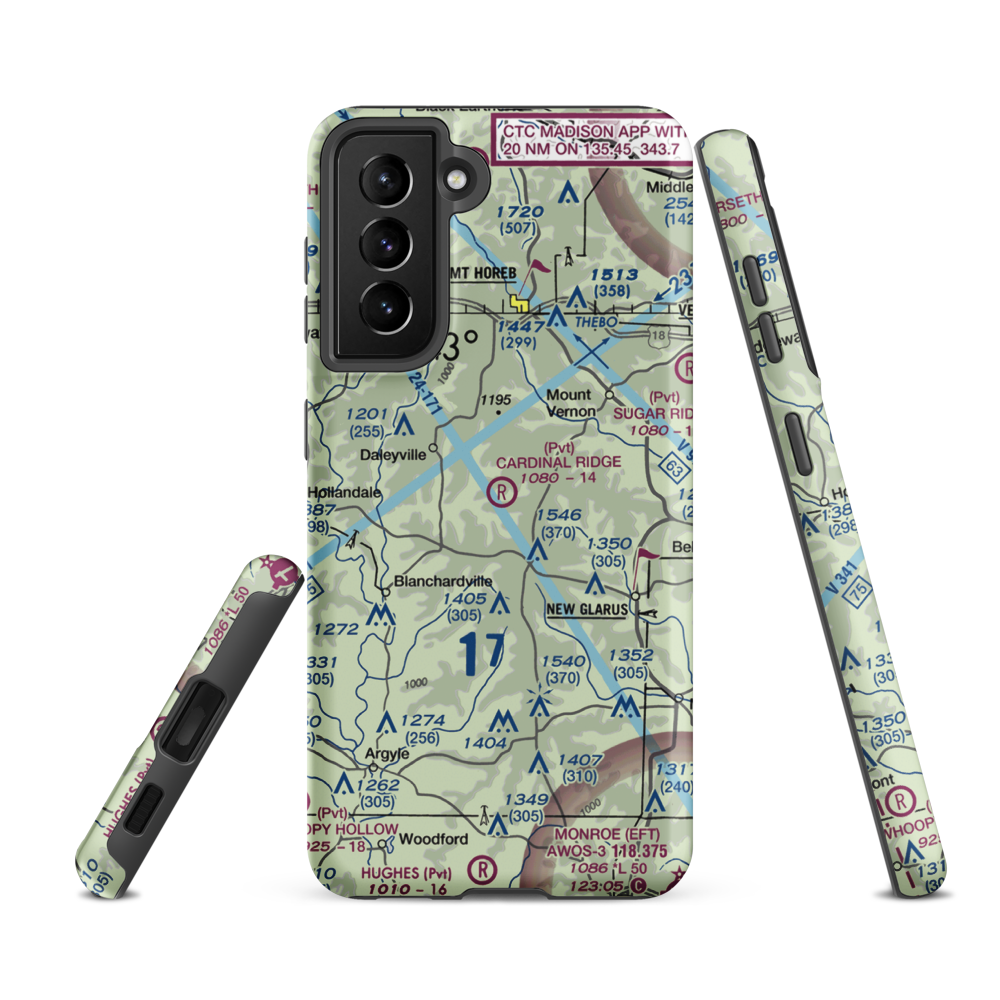 Cardinal Ridge Airport (WI24) VFR Sectional Samsung Phone Case Samsung Galaxy S21 FE model shown