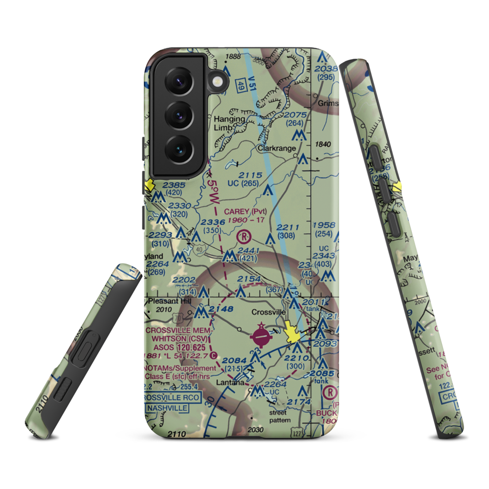 Carey Airport (TN56) VFR Sectional Samsung Phone Case Samsung Galaxy S22 Plus model shown