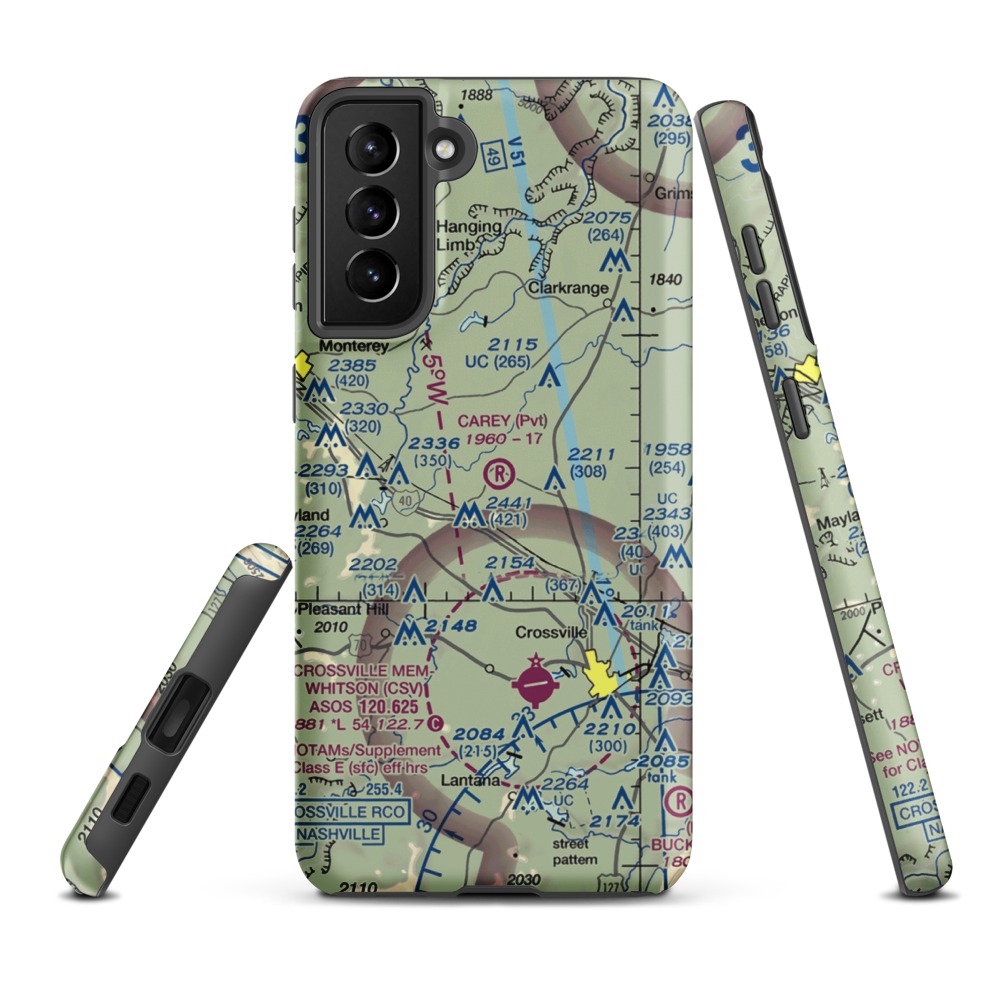 Carey Airport (TN56) VFR Sectional Samsung Phone Case Samsung Galaxy S21 Plus model shown