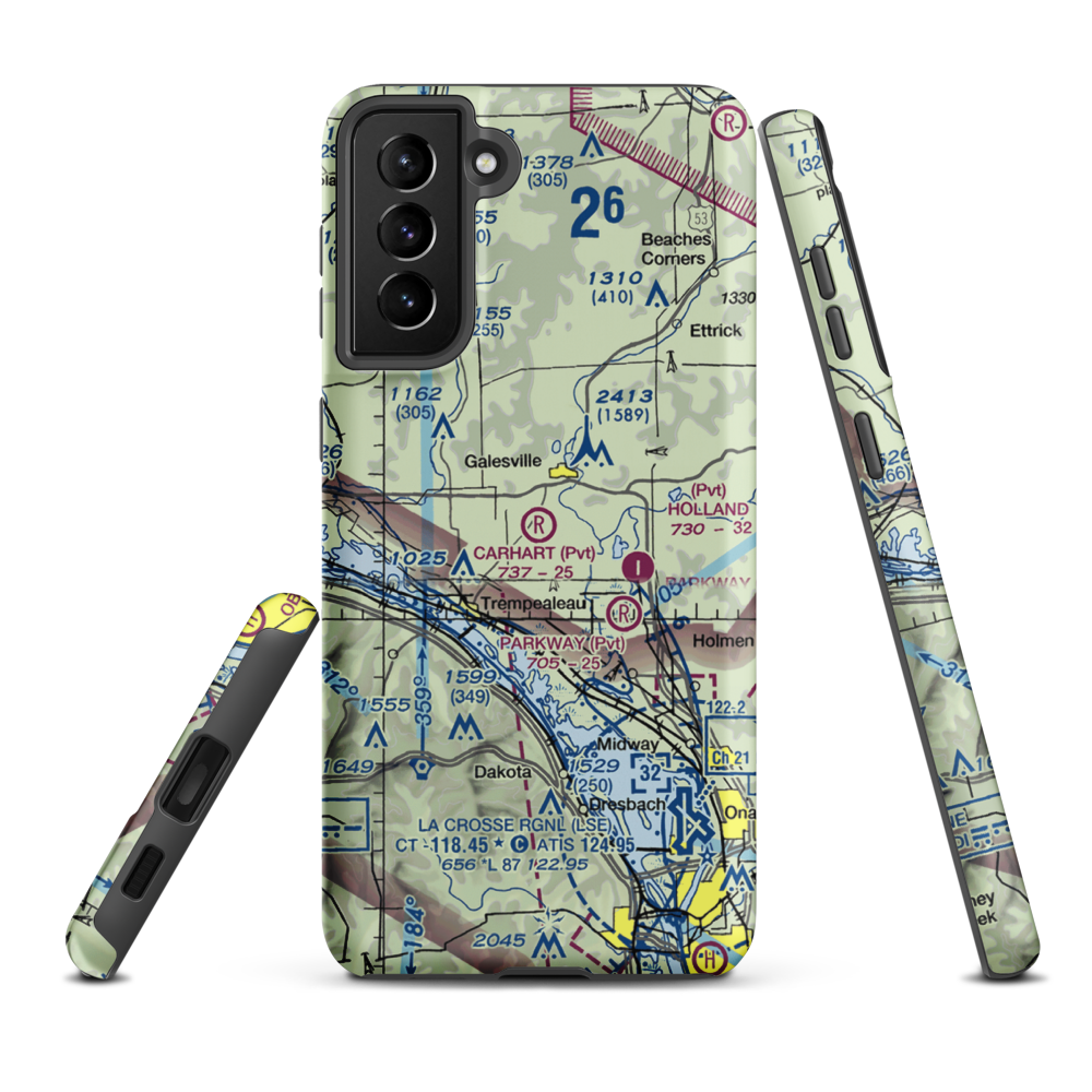 Carhart Farms Airport (4WI8) VFR Sectional Samsung Phone Case Samsung Galaxy S21 Plus model shown