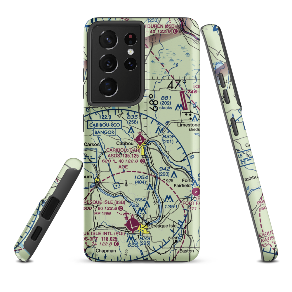 Caribou Municipal Airport (CAR) VFR Sectional Samsung Phone Case Samsung Galaxy S21 Ultra model shown