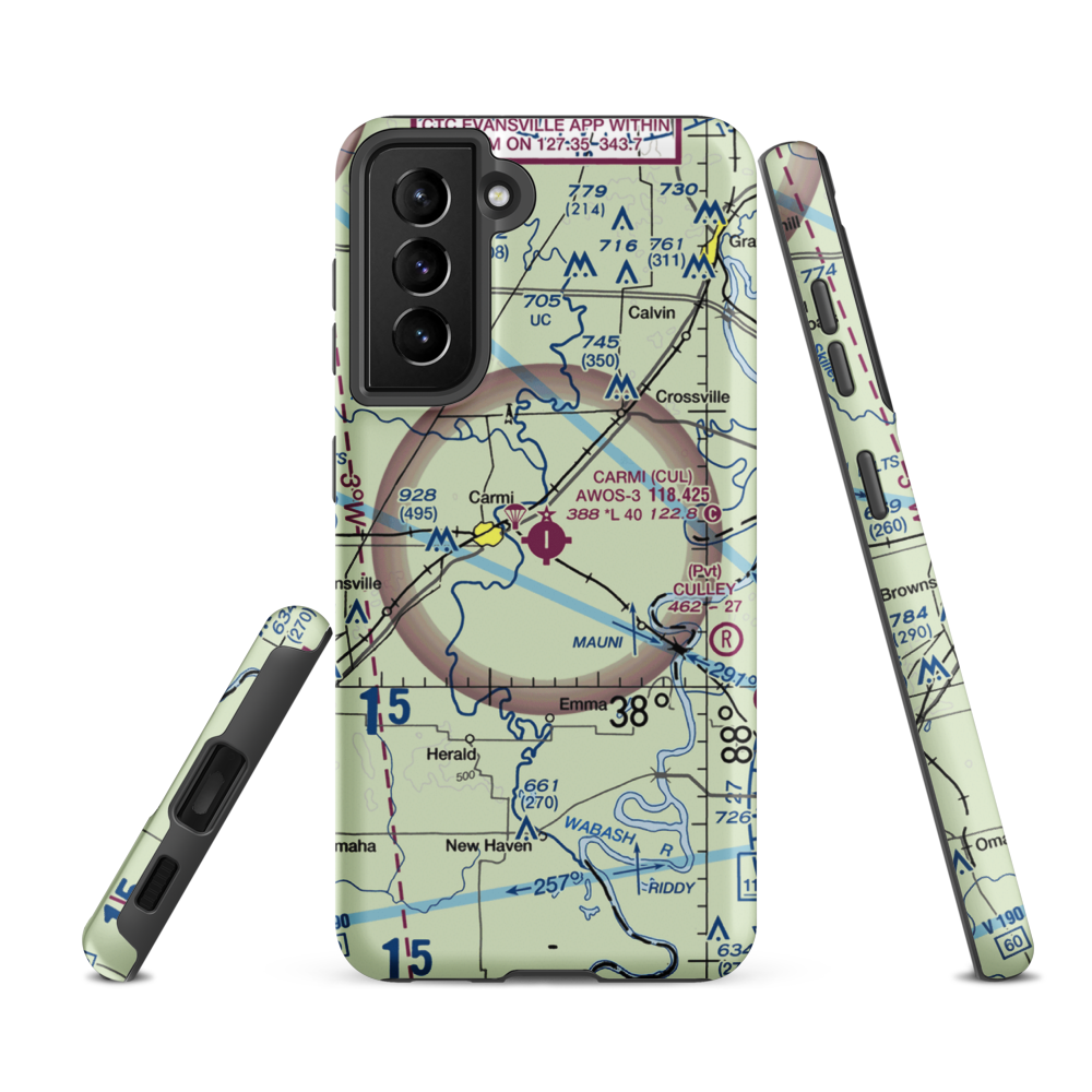 Carmi Municipal Airport (CUL) VFR Sectional Samsung Phone Case Samsung Galaxy S21 FE model shown