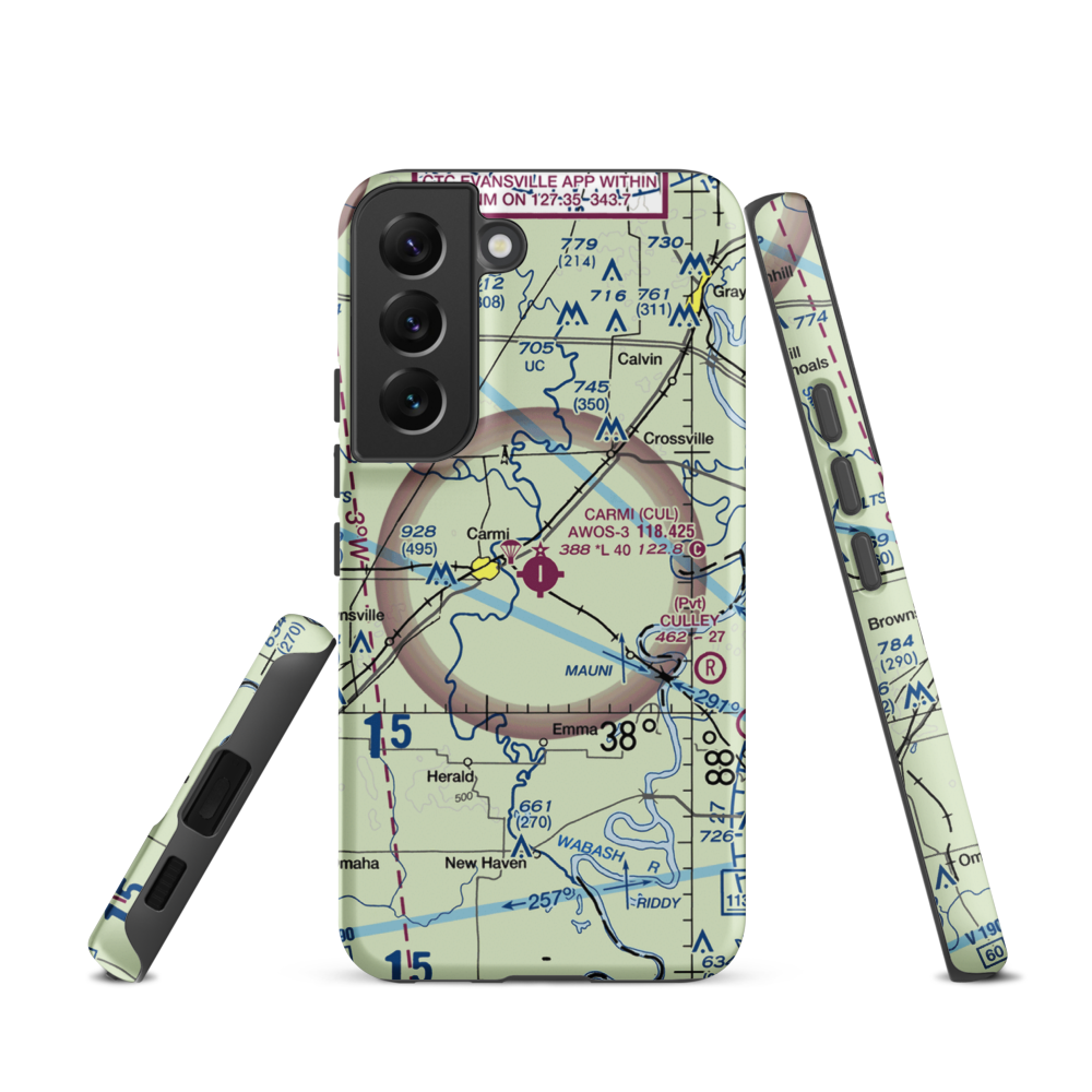 Carmi Municipal Airport (CUL) VFR Sectional Samsung Phone Case Samsung Galaxy S22 model shown