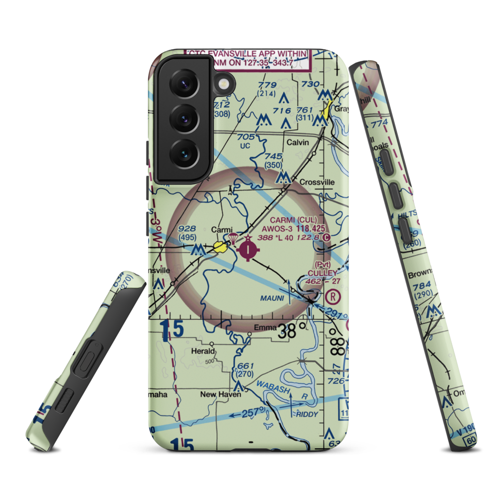 Carmi Municipal Airport (CUL) VFR Sectional Samsung Phone Case Samsung Galaxy S22 Plus model shown