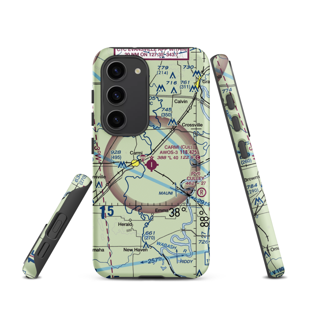 Carmi Municipal Airport (CUL) VFR Sectional Samsung Phone Case Samsung Galaxy S23 model shown