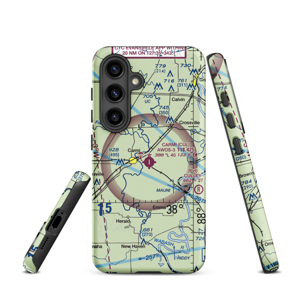 Carmi Municipal Airport (CUL) VFR Sectional Samsung Phone Case Samsung Galaxy S24 model shown