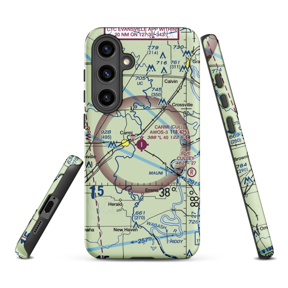 Carmi Municipal Airport (CUL) VFR Sectional Samsung Phone Case Samsung Galaxy S24 Plus model shown