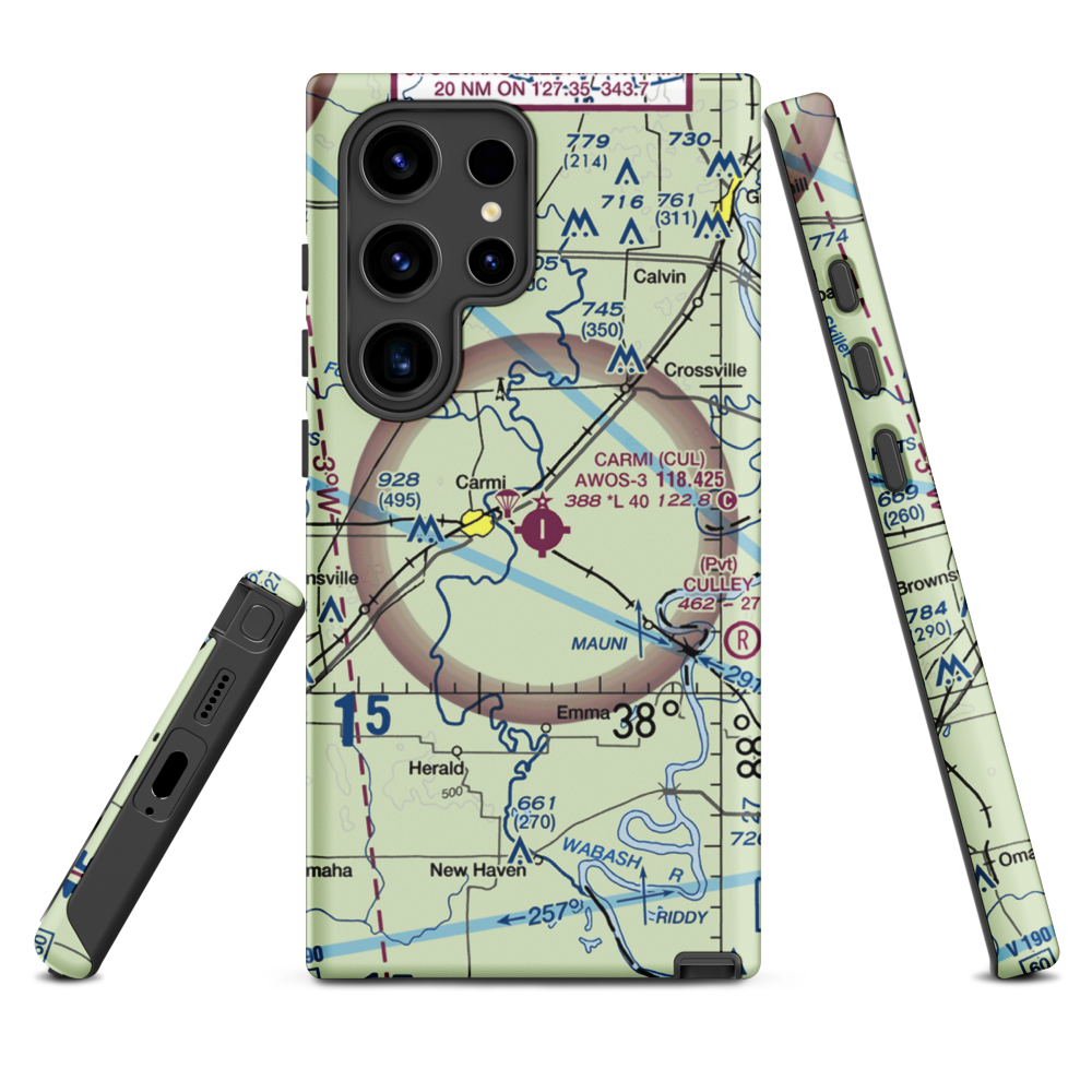 Carmi Municipal Airport (CUL) VFR Sectional Samsung Phone Case Samsung Galaxy S24 Ultra model shown