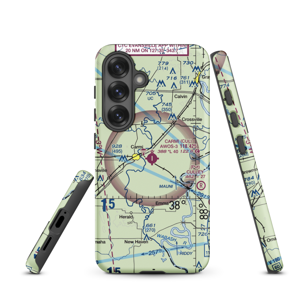 Carmi Municipal Airport (CUL) VFR Sectional Samsung Phone Case Samsung Galaxy S25 model shown