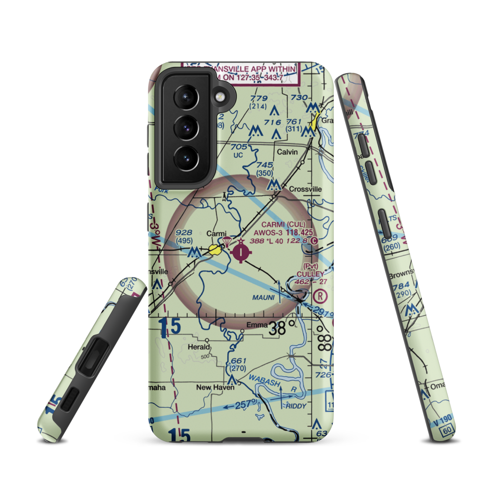 Carmi Municipal Airport (CUL) VFR Sectional Samsung Phone Case Samsung Galaxy S21 model shown