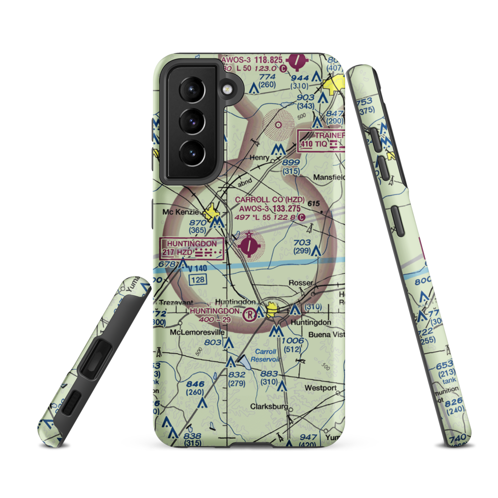 Carroll County Airport (HZD) VFR Sectional Samsung Phone Case Samsung Galaxy S21 FE model shown