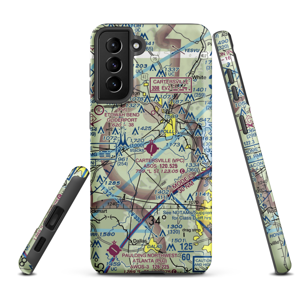 Cartersville Airport (VPC) VFR Sectional Samsung Phone Case Samsung Galaxy S21 FE model shown