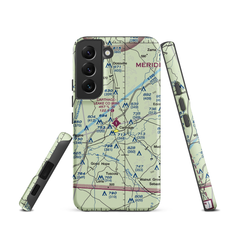 Carthage-Leake County Airport (08M) VFR Sectional Samsung Phone Case Samsung Galaxy S22 model shown
