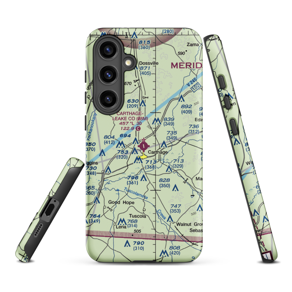 Carthage-Leake County Airport (08M) VFR Sectional Samsung Phone Case Samsung Galaxy S24 Plus model shown