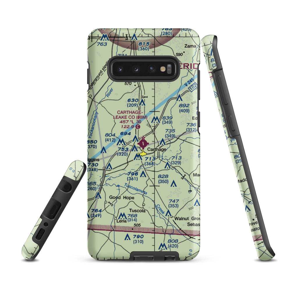 Carthage-Leake County Airport (08M) VFR Sectional Samsung Phone Case Samsung Galaxy S10 Plus model shown