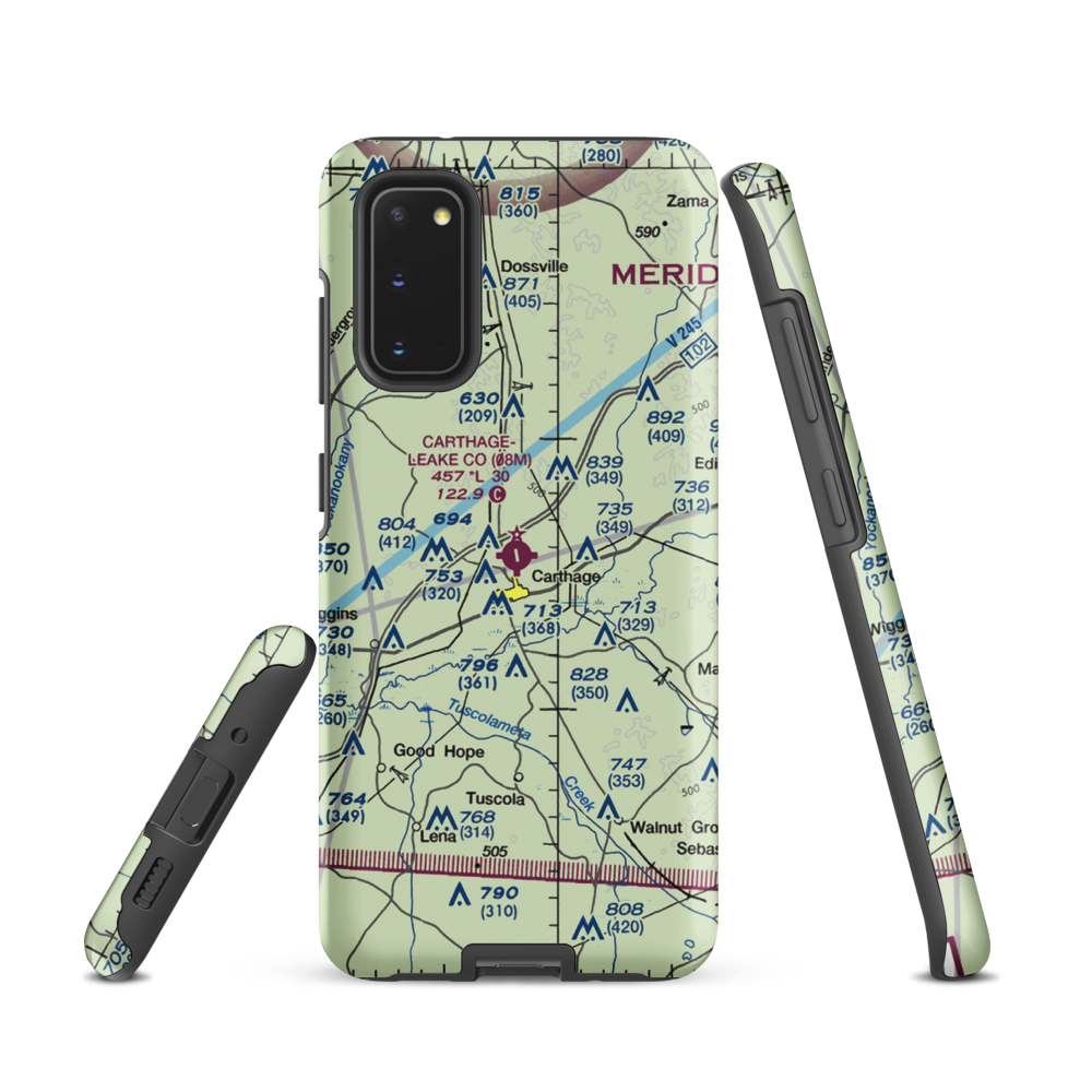 Carthage-Leake County Airport (08M) VFR Sectional Samsung Phone Case Samsung Galaxy S20 model shown
