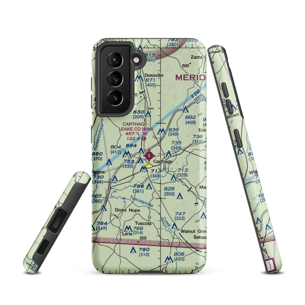 Carthage-Leake County Airport (08M) VFR Sectional Samsung Phone Case Samsung Galaxy S21 model shown