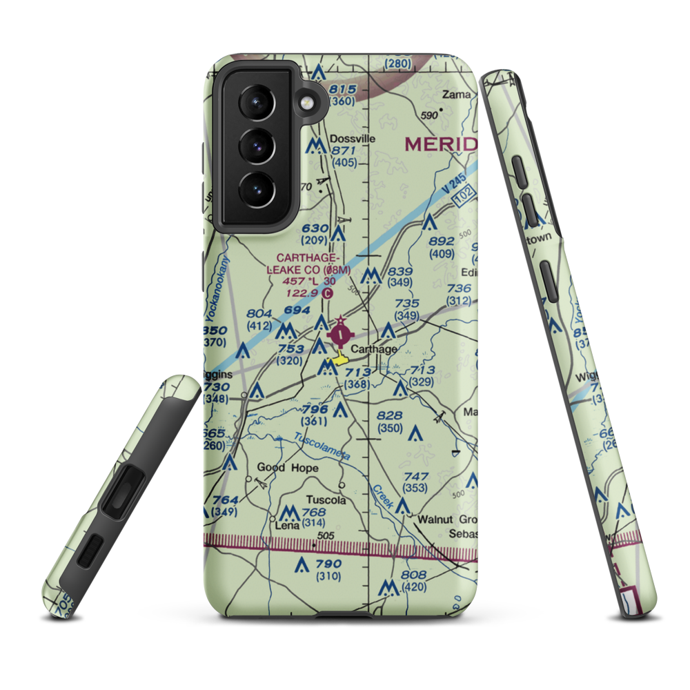 Carthage-Leake County Airport (08M) VFR Sectional Samsung Phone Case Samsung Galaxy S21 FE model shown