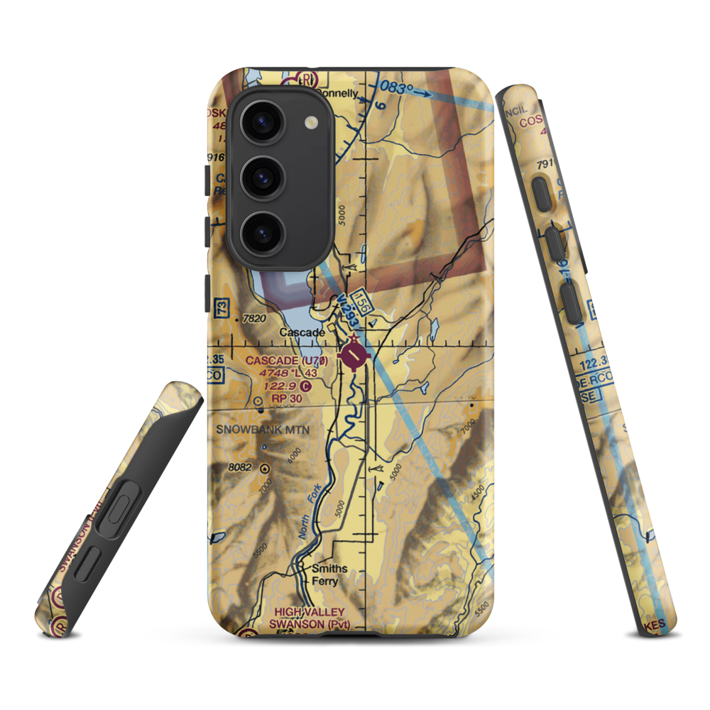 Cascade Airport (U70) VFR Sectional Samsung Phone Case Samsung Galaxy S23 Plus model shown