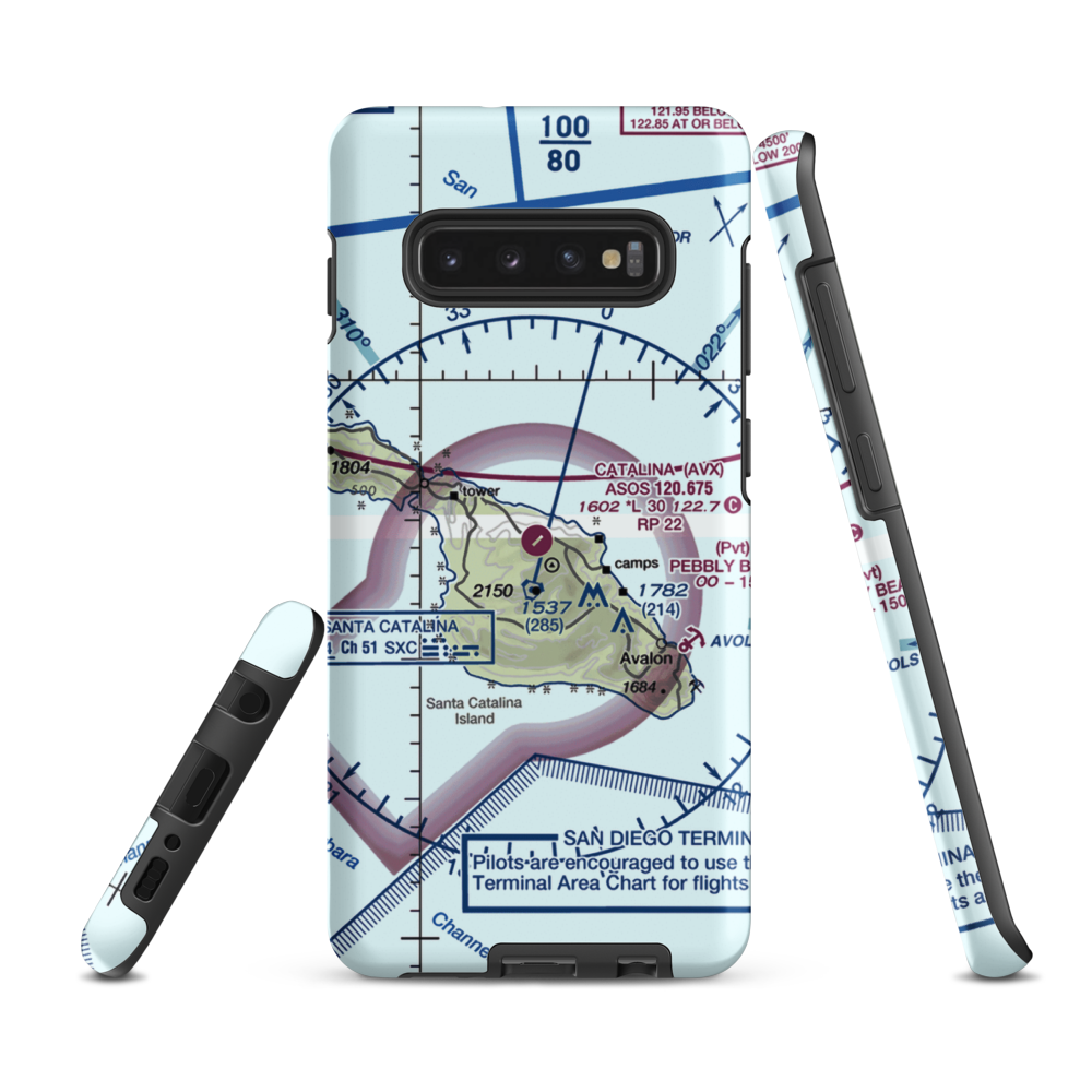 Catalina Airport (AVX) VFR Sectional Samsung Phone Case Samsung Galaxy S10 Plus model shown