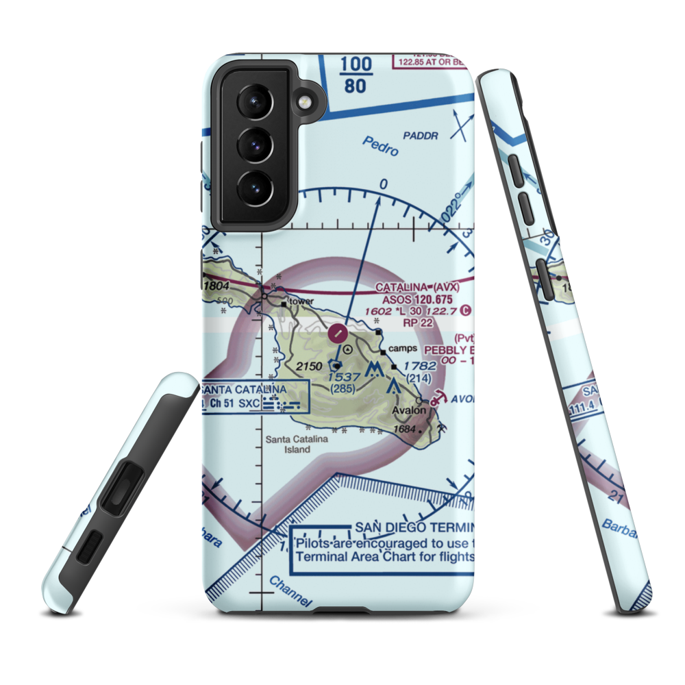 Catalina Airport (AVX) VFR Sectional Samsung Phone Case Samsung Galaxy S21 Plus model shown