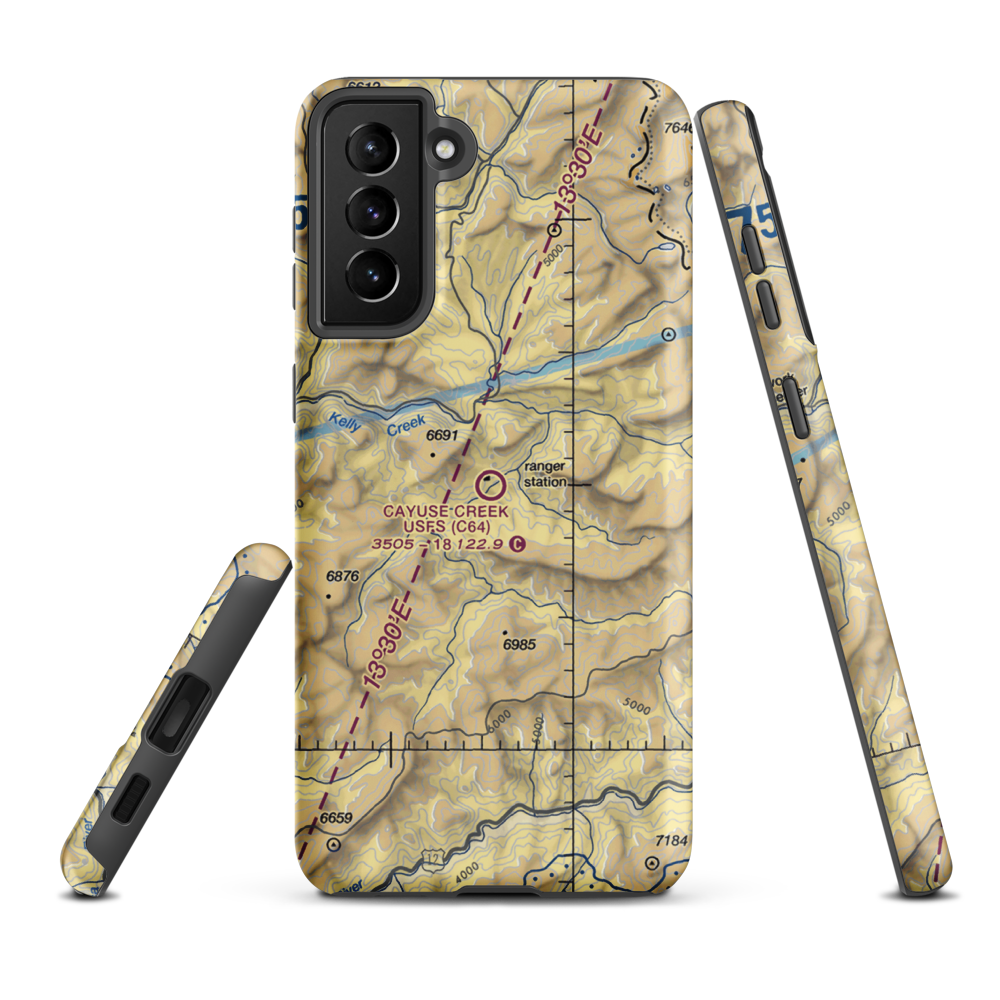 Cayuse Creek /US Forest Service Airport (C64) VFR Sectional Samsung Phone Case Samsung Galaxy S21 FE model shown