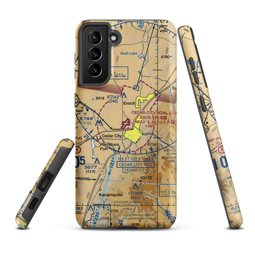 Cedar City Regional Airport (CDC) VFR Sectional Samsung Phone Case Samsung Galaxy S21 FE model shown