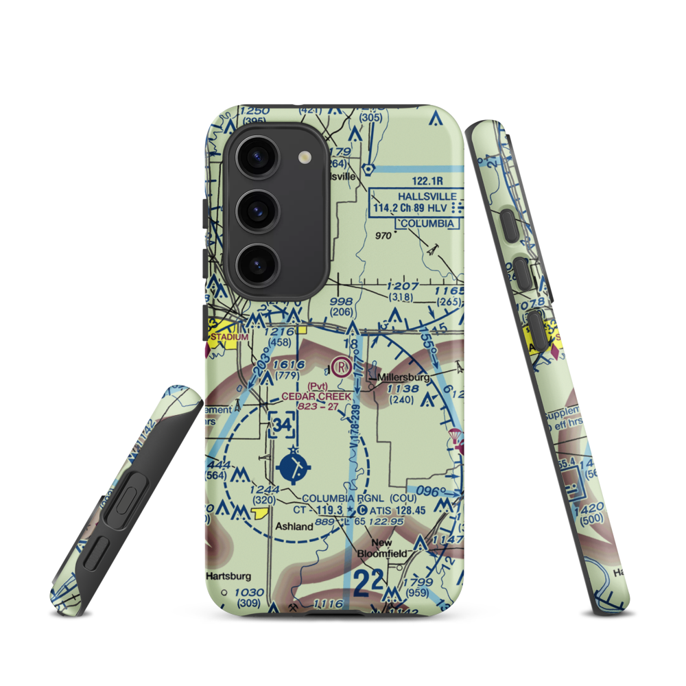 Cedar Creek Airport (MO74) VFR Sectional Samsung Phone Case Samsung Galaxy S23 model shown