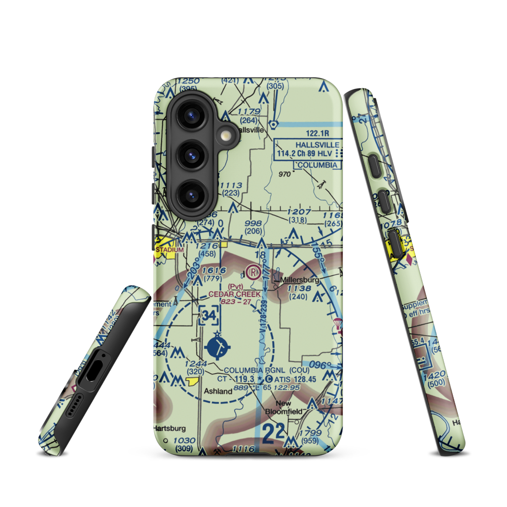 Cedar Creek Airport (MO74) VFR Sectional Samsung Phone Case Samsung Galaxy S24 model shown