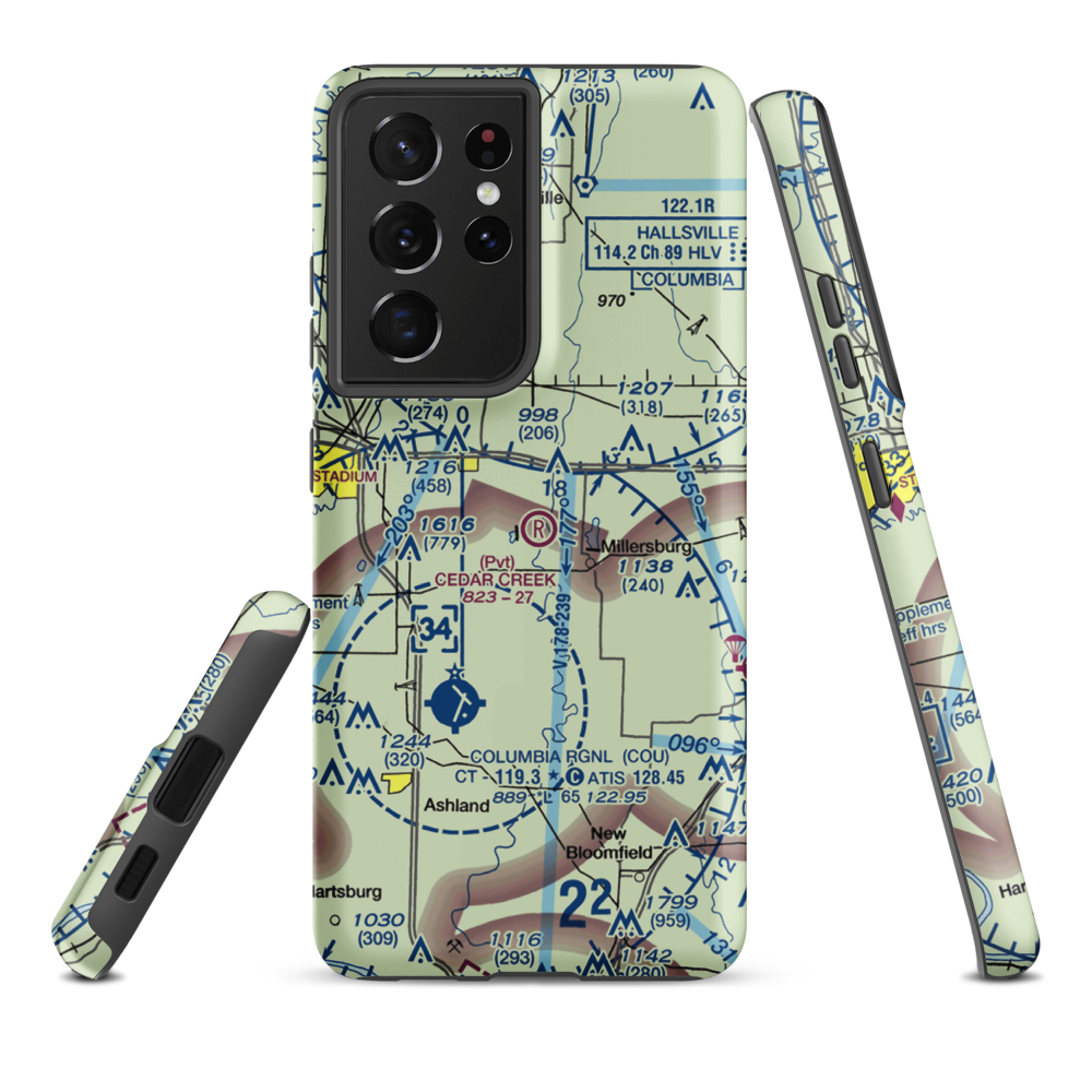 Cedar Creek Airport (MO74) VFR Sectional Samsung Phone Case Samsung Galaxy S21 Plus model shown