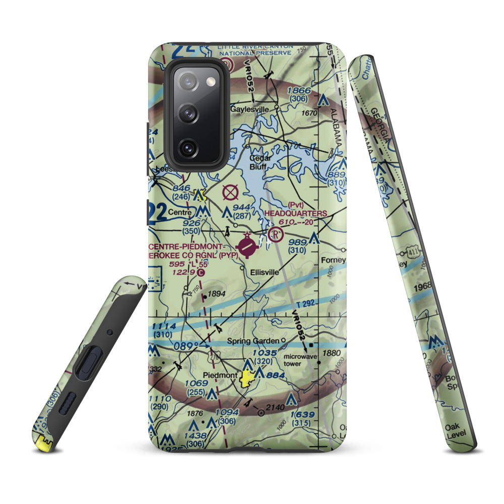 Centre-Piedmont-Cherokee County Regional Airport (PYP) VFR Sectional Samsung Phone Case Samsung Galaxy S20 FE model shown