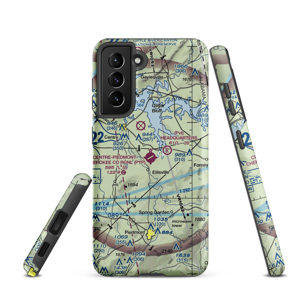 Centre-Piedmont-Cherokee County Regional Airport (PYP) VFR Sectional Samsung Phone Case Samsung Galaxy S21 model shown
