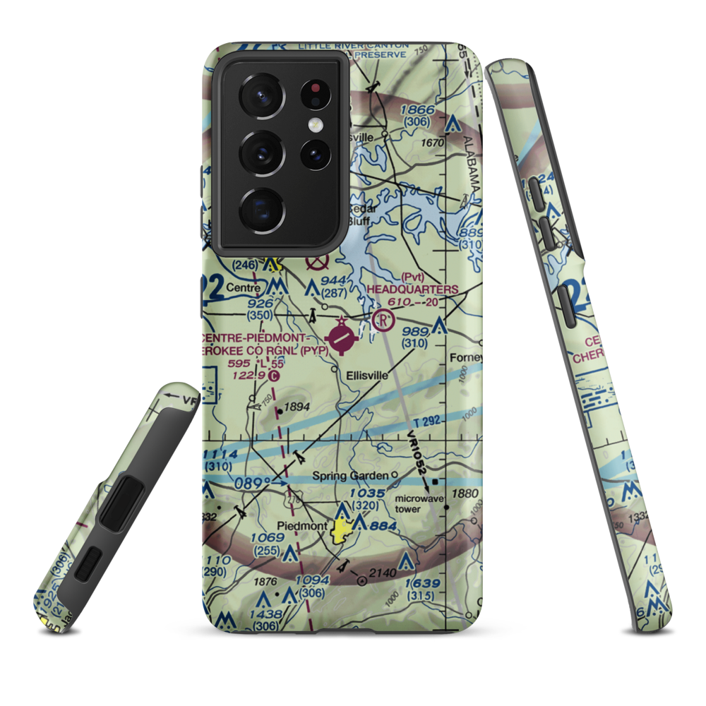Centre-Piedmont-Cherokee County Regional Airport (PYP) VFR Sectional Samsung Phone Case Samsung Galaxy S21 Plus model shown