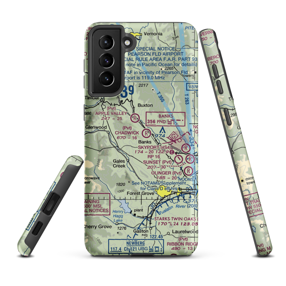 Chadwick Airport (OR27) VFR Sectional Samsung Phone Case Samsung Galaxy S21 FE model shown