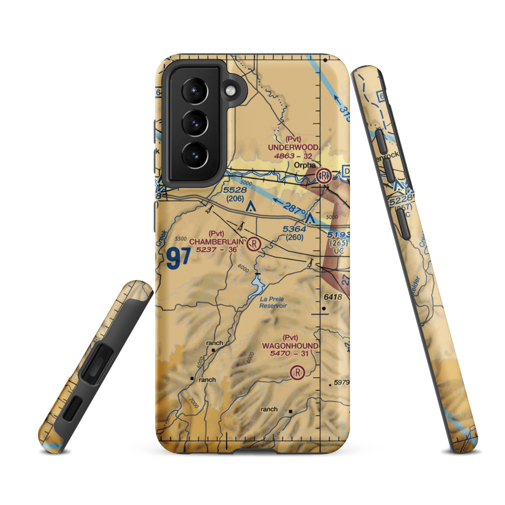 Chamberlain Brothers Ranch Airport (WY66) VFR Sectional Samsung Phone Case Samsung Galaxy S21 FE model shown
