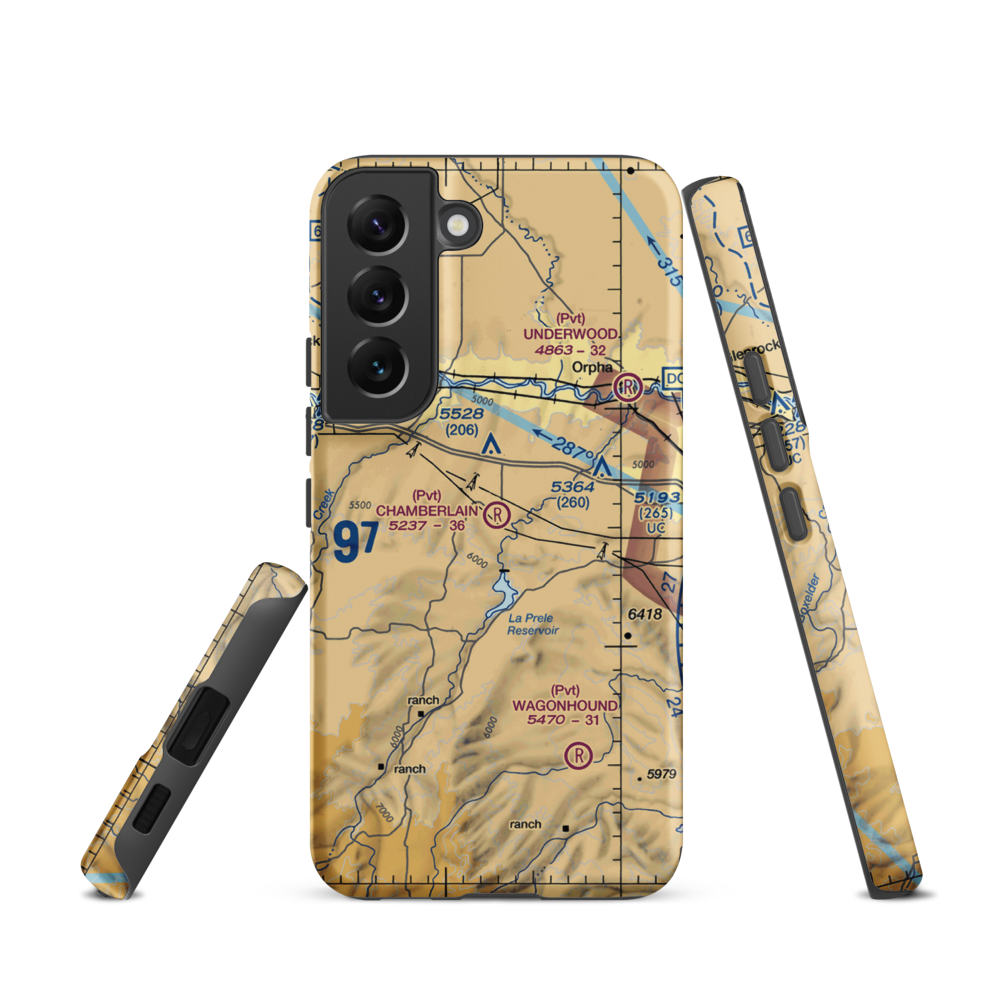 Chamberlain Brothers Ranch Airport (WY66) VFR Sectional Samsung Phone Case Samsung Galaxy S22 model shown
