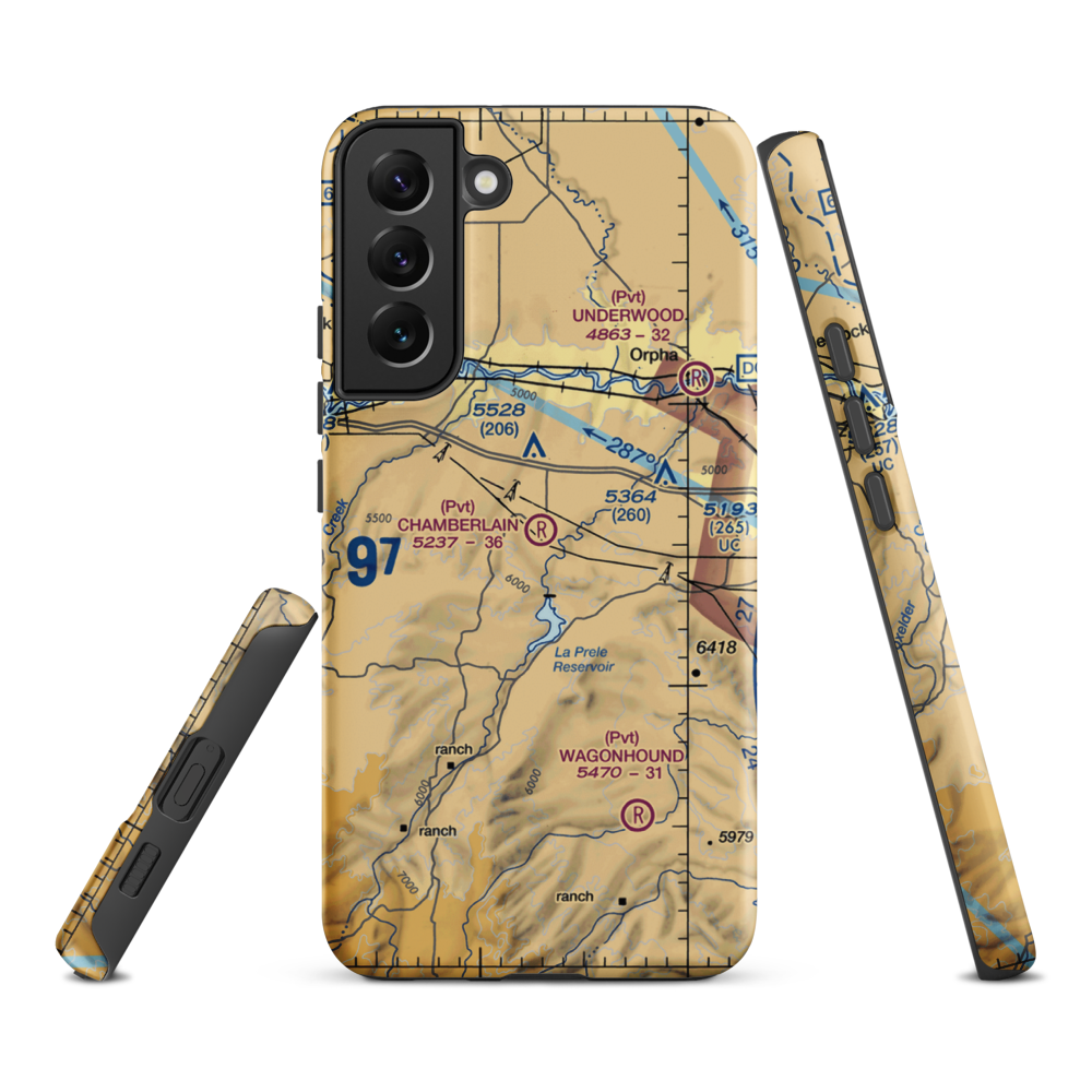 Chamberlain Brothers Ranch Airport (WY66) VFR Sectional Samsung Phone Case Samsung Galaxy S22 Plus model shown