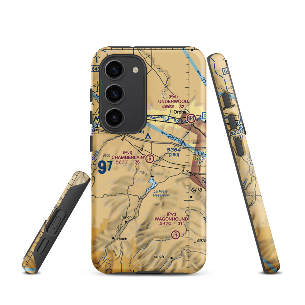 Chamberlain Brothers Ranch Airport (WY66) VFR Sectional Samsung Phone Case Samsung Galaxy S23 model shown
