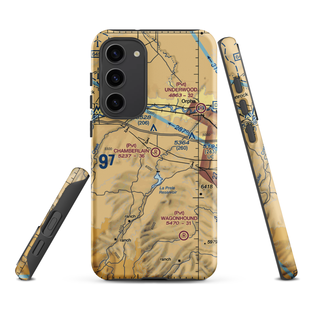 Chamberlain Brothers Ranch Airport (WY66) VFR Sectional Samsung Phone Case Samsung Galaxy S23 Plus model shown